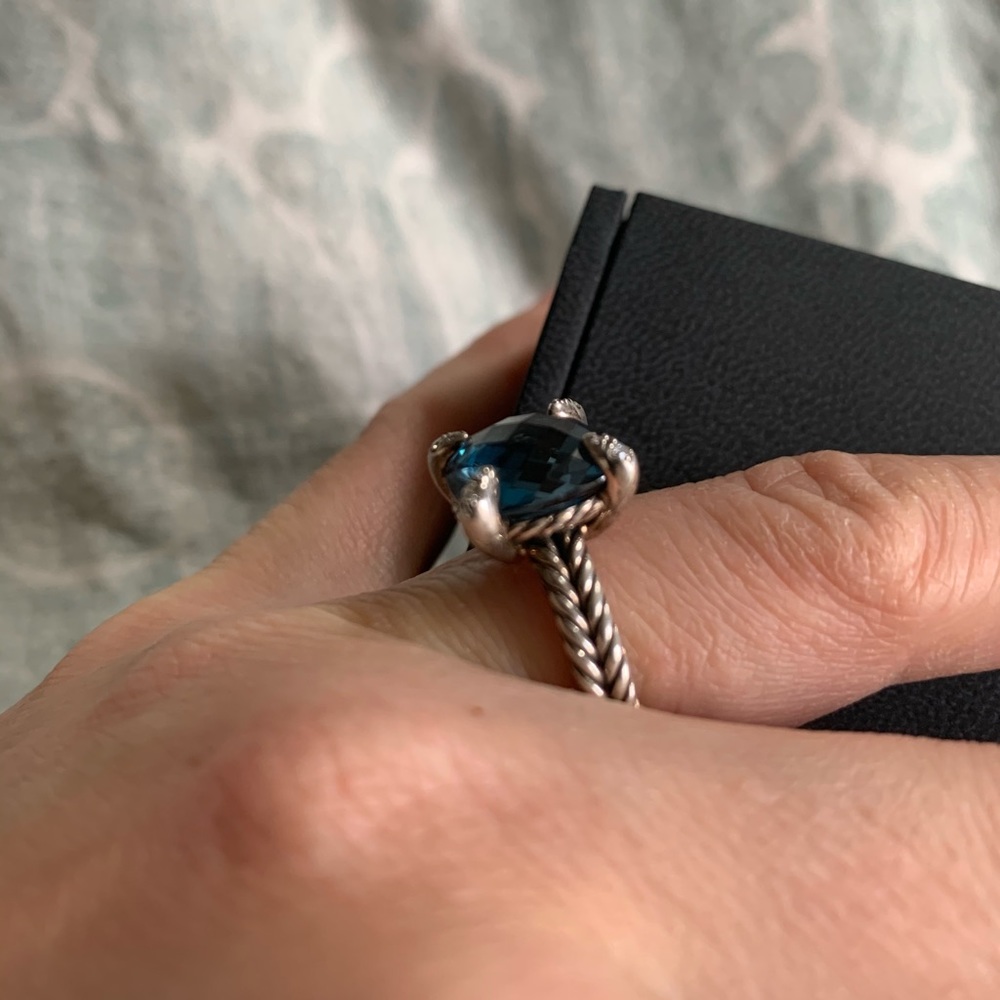 David Yurman Blue Topaz Sterling Cable Ring - Picture 3 of 5